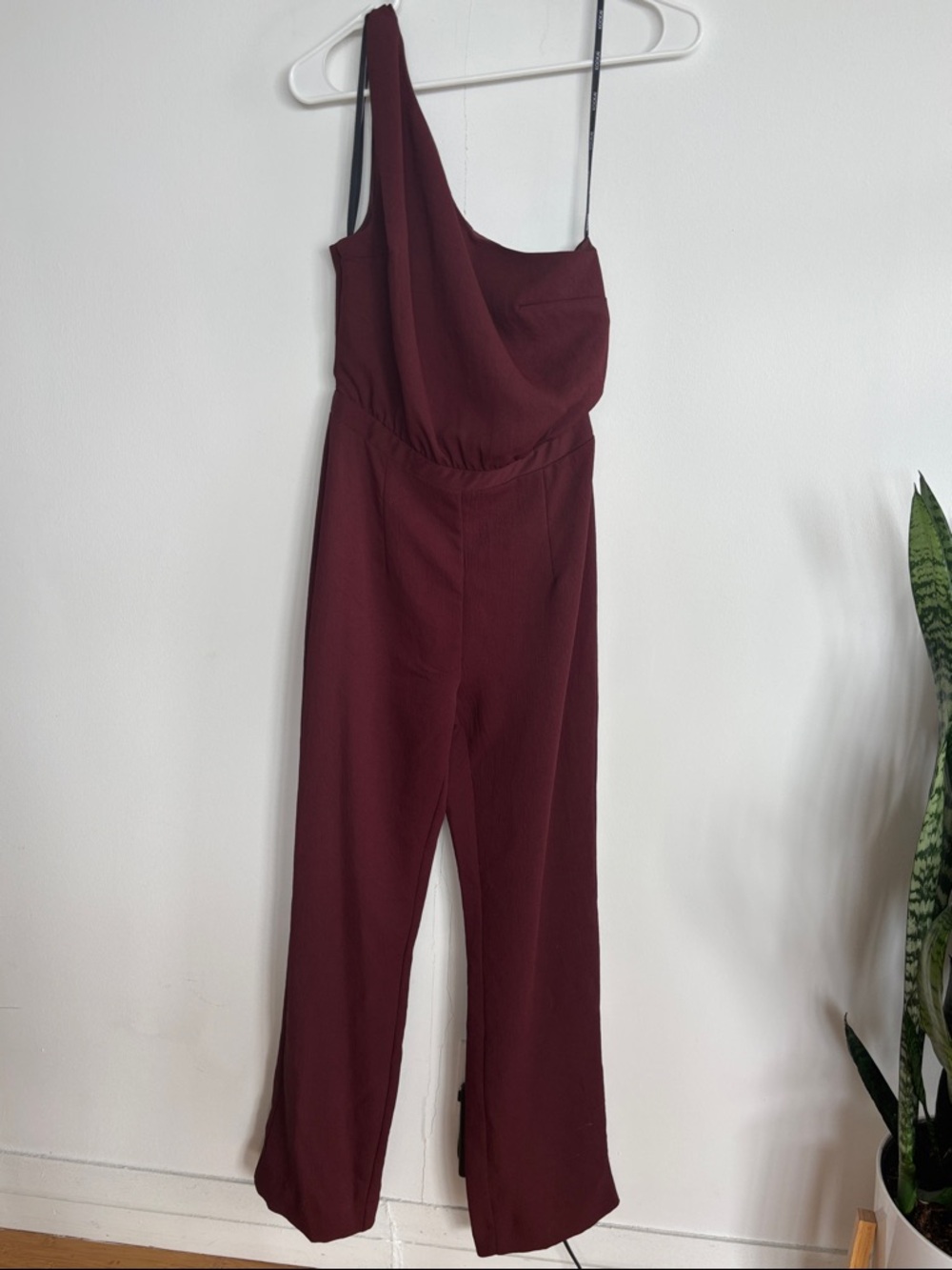 Kookai One-Shoulder Burgundy Jumpsuit